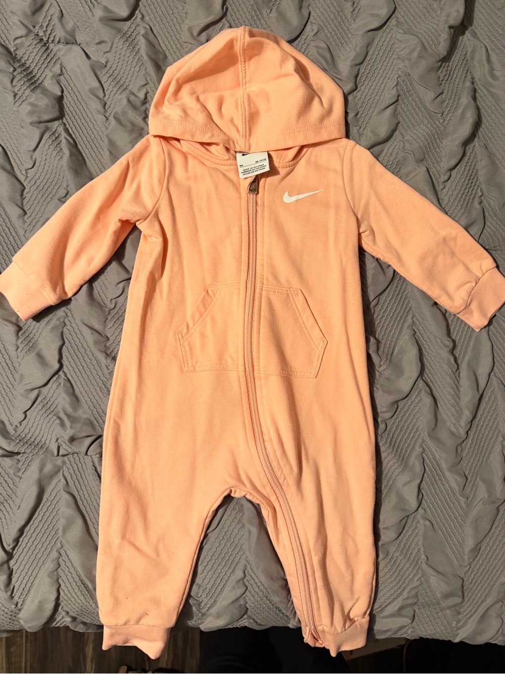 Nike Peach Hooded Baby Zip One-Piece